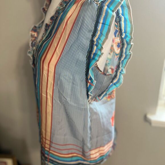 Johnny Was Ophelia Silk Striped Printed Flowy Oversized Blue Blouse Size S - Picture 10 of 14